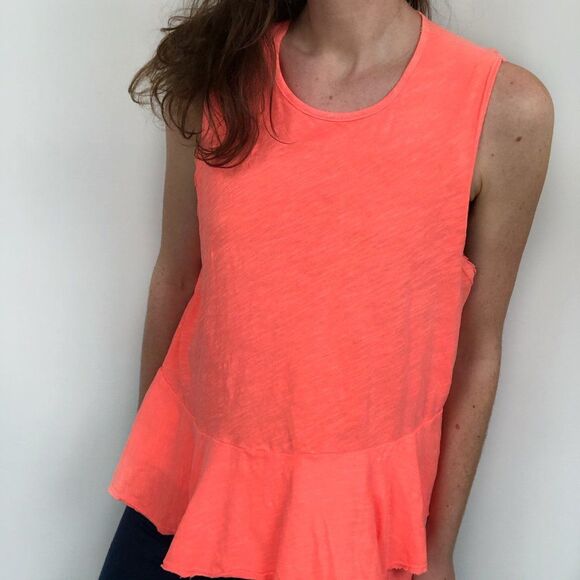 Sundry Orange Ruffle Peplum Sleeveless Raw Tank - Picture 1 of 6